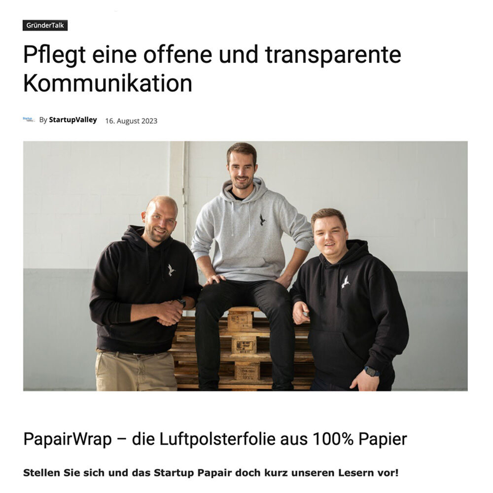 Papair Presseartikel von Startup Valley jetzt mehr erfahren