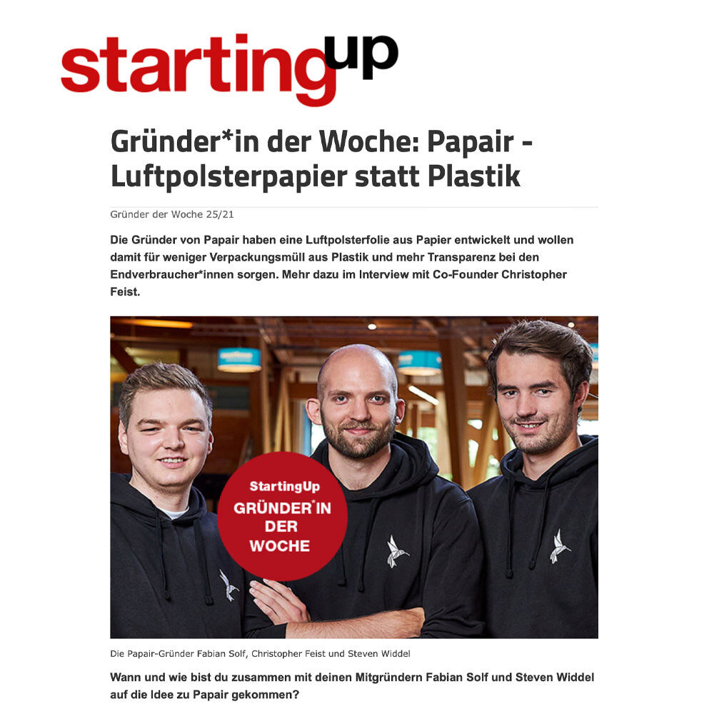 Papair Presseartikel von starting up jetzt mehr erfahren
