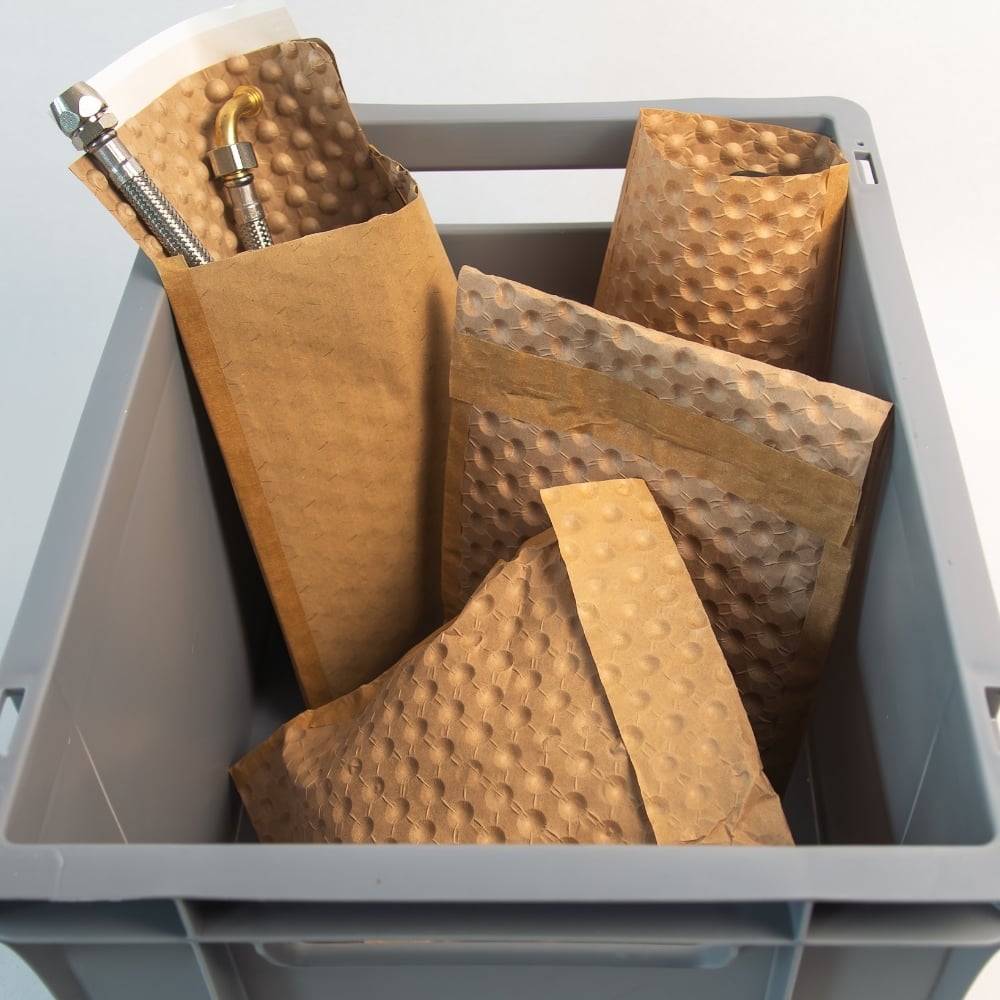 PapairBag-Polsterbeutel im KLT, Logistik nachhaltige Verpackung